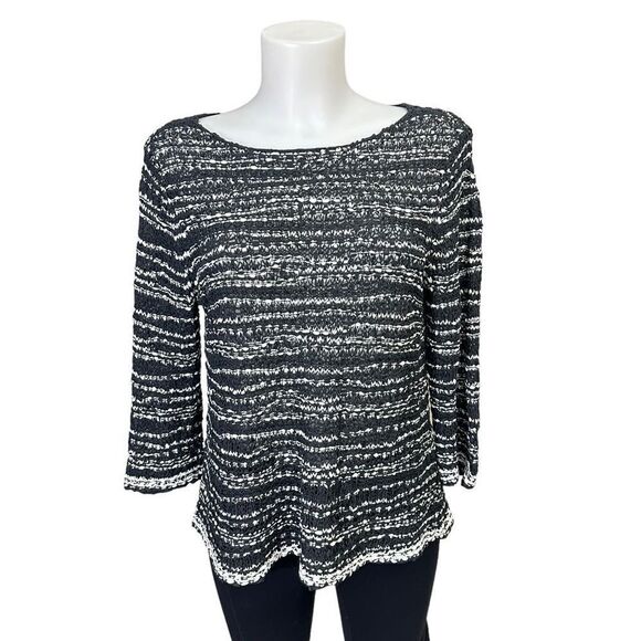 Eileen Fisher Black White Loose Open Knit 3/4 Sleeve Sweater Top Petite small - Picture 1 of 8